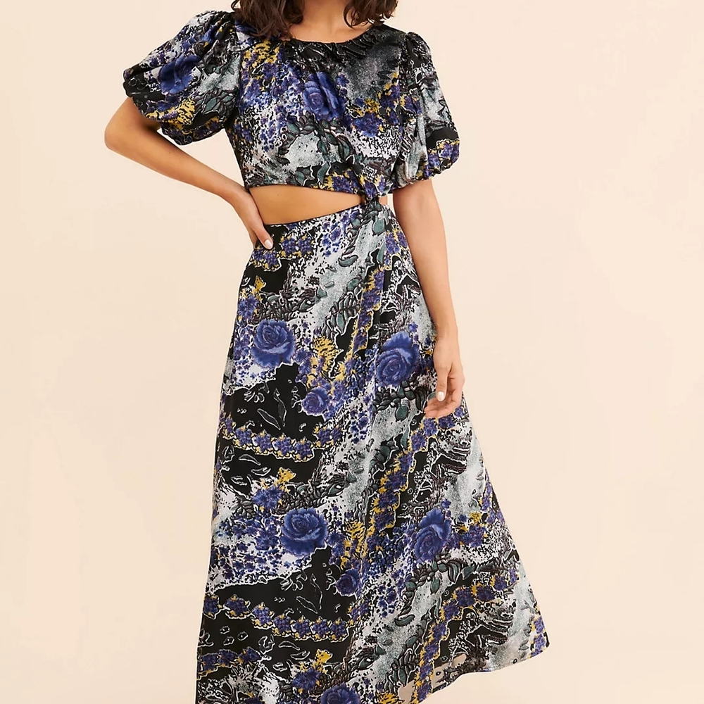 Blue Floral Two-Piece Maxi Skirt Set